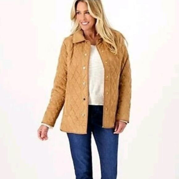 Bridge Hampton Isaac Mizrahi Faux Suede Quilted Barn Coat Medium Tan Western - Picture 2 of 14